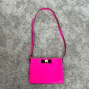 Kate Spade Hot Pink with Black and Gold Bow Crossbody Purse Authentic